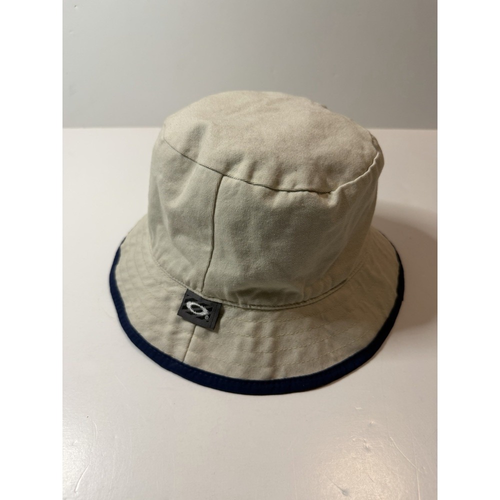 Vintage Oakley Software Reversible Bucket Hat Nylon Canvas Navy Beige Rare